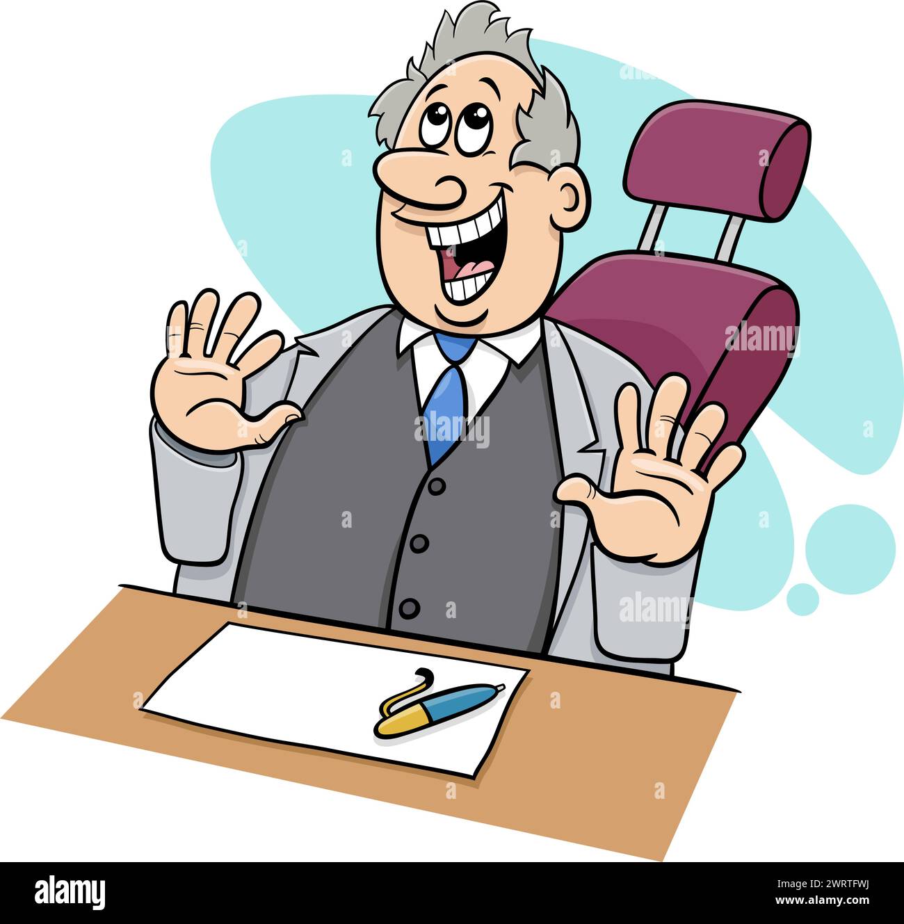 Illustration de dessin animé d'un patron heureux ou d'un homme d'affaires derrière le bureau Illustration de Vecteur
