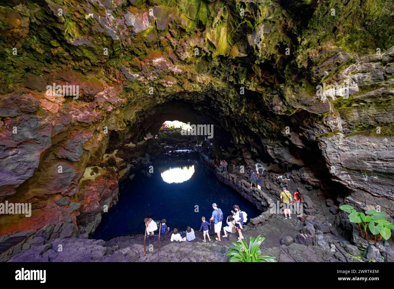 Tunnel de lave, site artistique et culturel de Jameos del Agua, conçu par l'artiste Cesar Manrique, Lanzarote, Îles Canaries, Îles Canaries, Espagne Banque D'Images