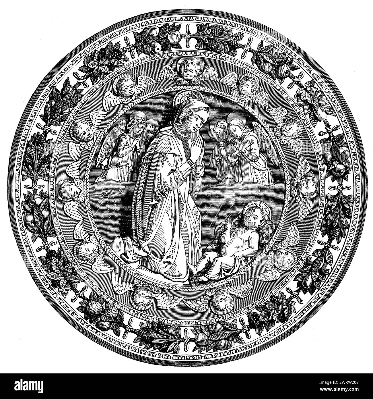 Madonna, poterie émaillée en étain de Luca della Robbia, terre cuite émaillée du XVe siècle Banque D'Images