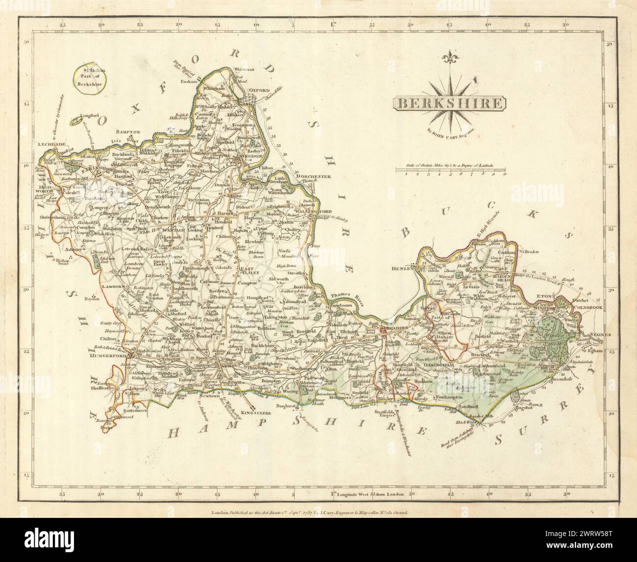 Carte du comté de Berkshire antique par JOHN CARY. Couleur de contour original 1793 Banque D'Images