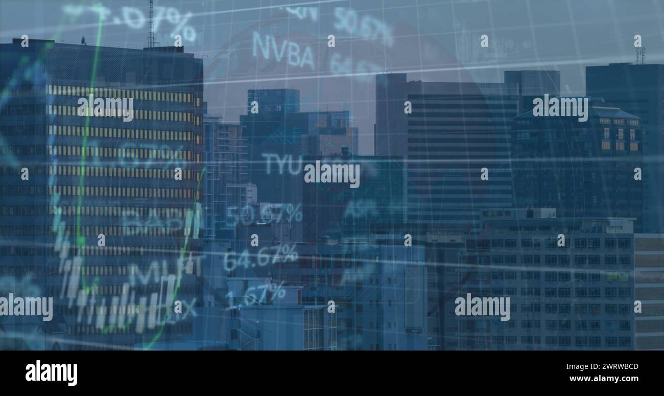 Image de graphiques financiers et de données sur le paysage urbain Banque D'Images