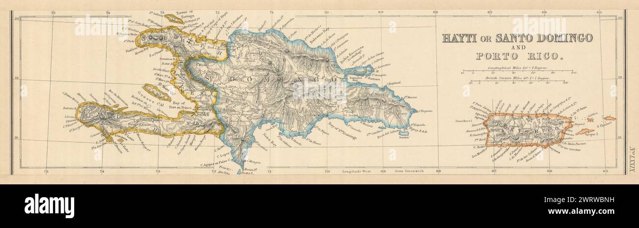 Hayti ou Santo Domingo et Porto Rico. Porto Rico et Haïti. LOWRY 1860 carte ancienne Banque D'Images
