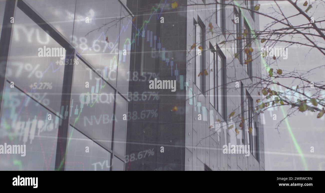 Une image de graphiques et de données financiers sur un paysage urbain Banque D'Images