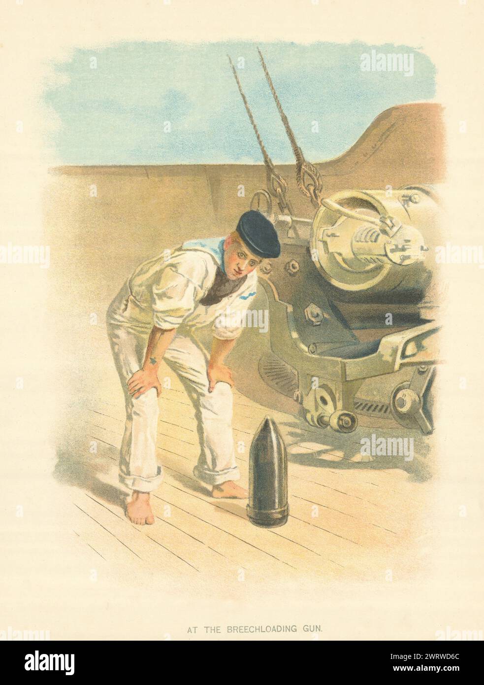 Au pistolet à culasse de W.C. Symons. Royal Navy 1893 ancienne impression antique Banque D'Images