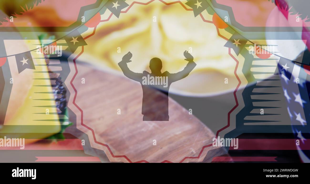 Image de cotillion, drapeaux et silhouette humaine sur des hamburgers Banque D'Images