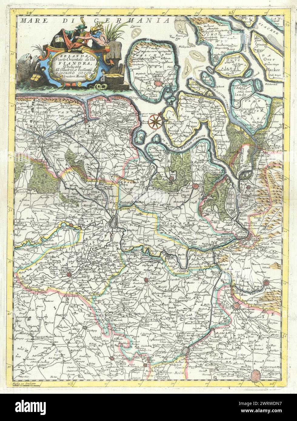 Zelanda, e parte orientale della Flandra. Flandre & Zeeland. Carte de CORONELLI 1696 Banque D'Images