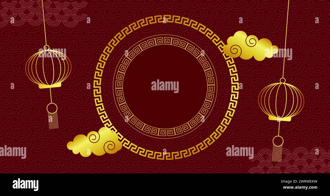 Image de motif chinois et décoration sur fond rouge Banque D'Images