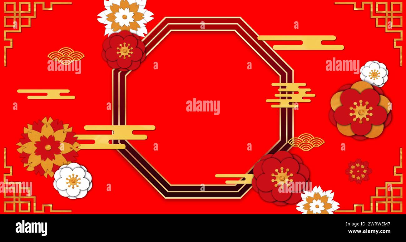 Image de motif chinois et décoration sur fond rouge Banque D'Images