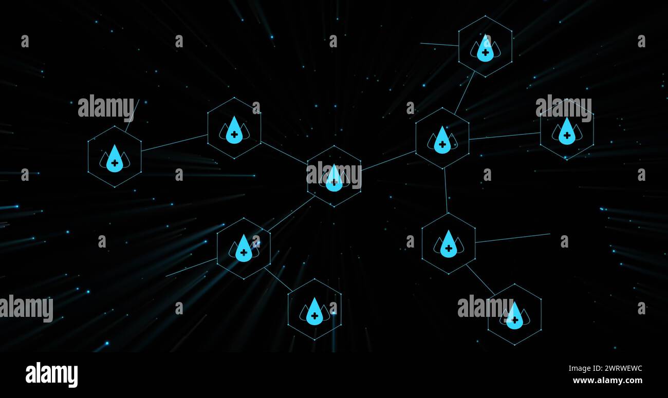 Image des icônes médicales et du traitement des données sur fond noir Banque D'Images