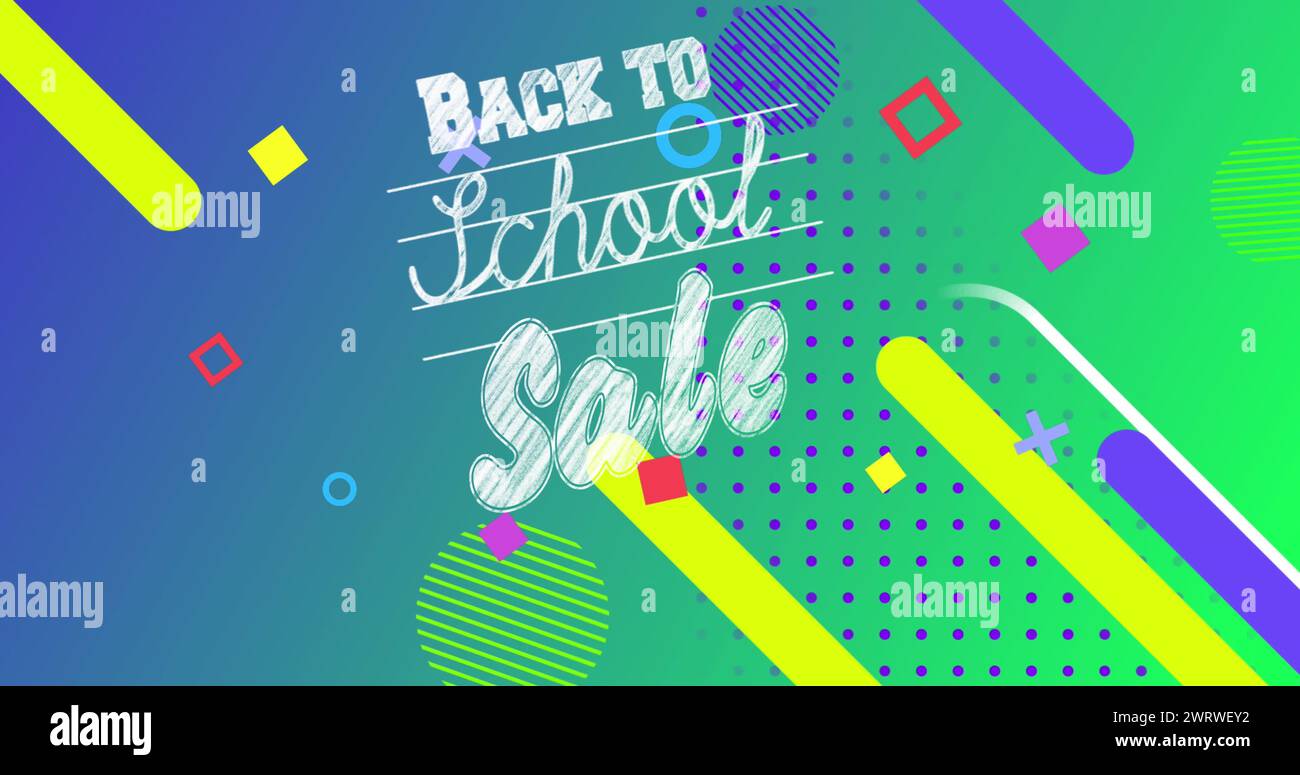 Image de la bannière de texte de vente de la rentrée scolaire sur des formes abstraites sur fond vert dégradé Banque D'Images