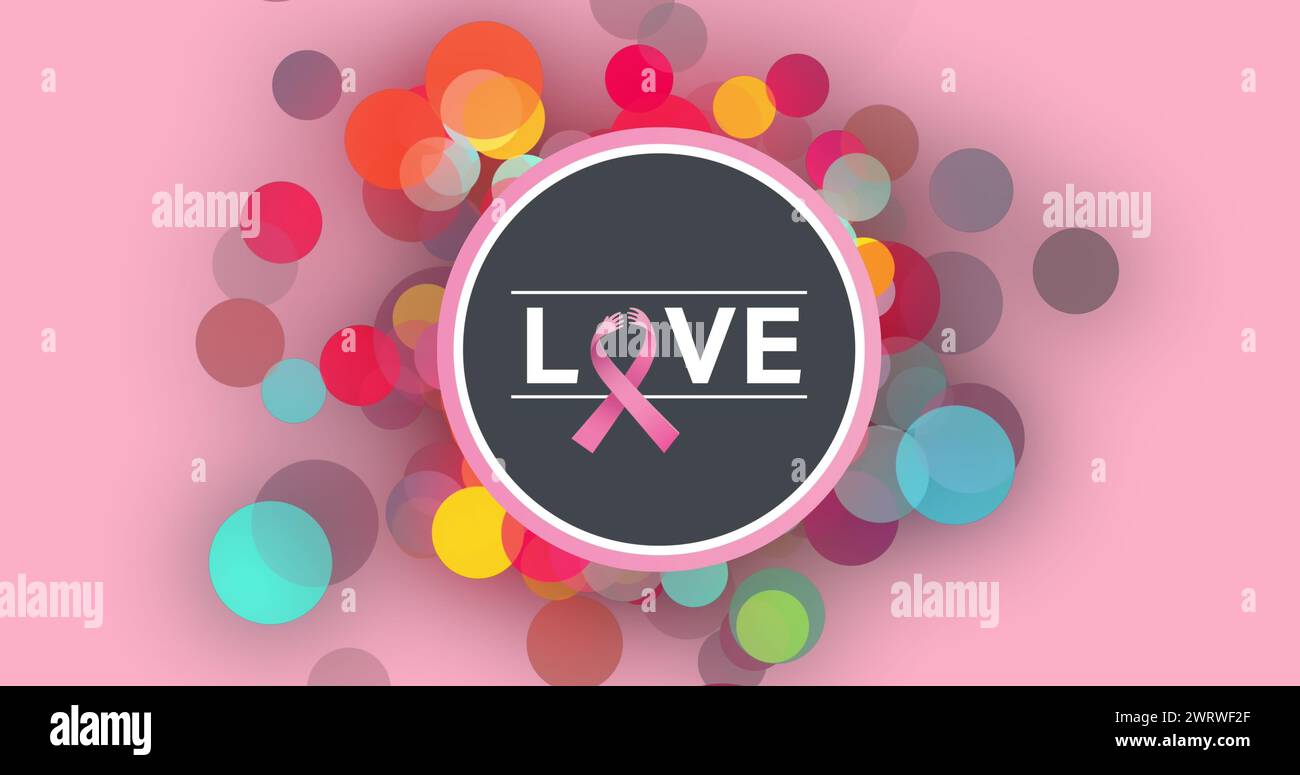 Image de texte d'amour sur des taches colorées sur fond rose Banque D'Images