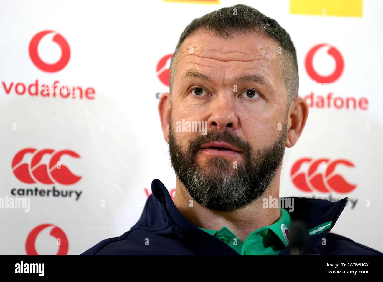 Andy Farrell, entraîneur-chef de l'Irlande lors d'une conférence de presse à l'Aviva Stadium, Dublin. Date de la photo : jeudi 14 mars 2024. Banque D'Images