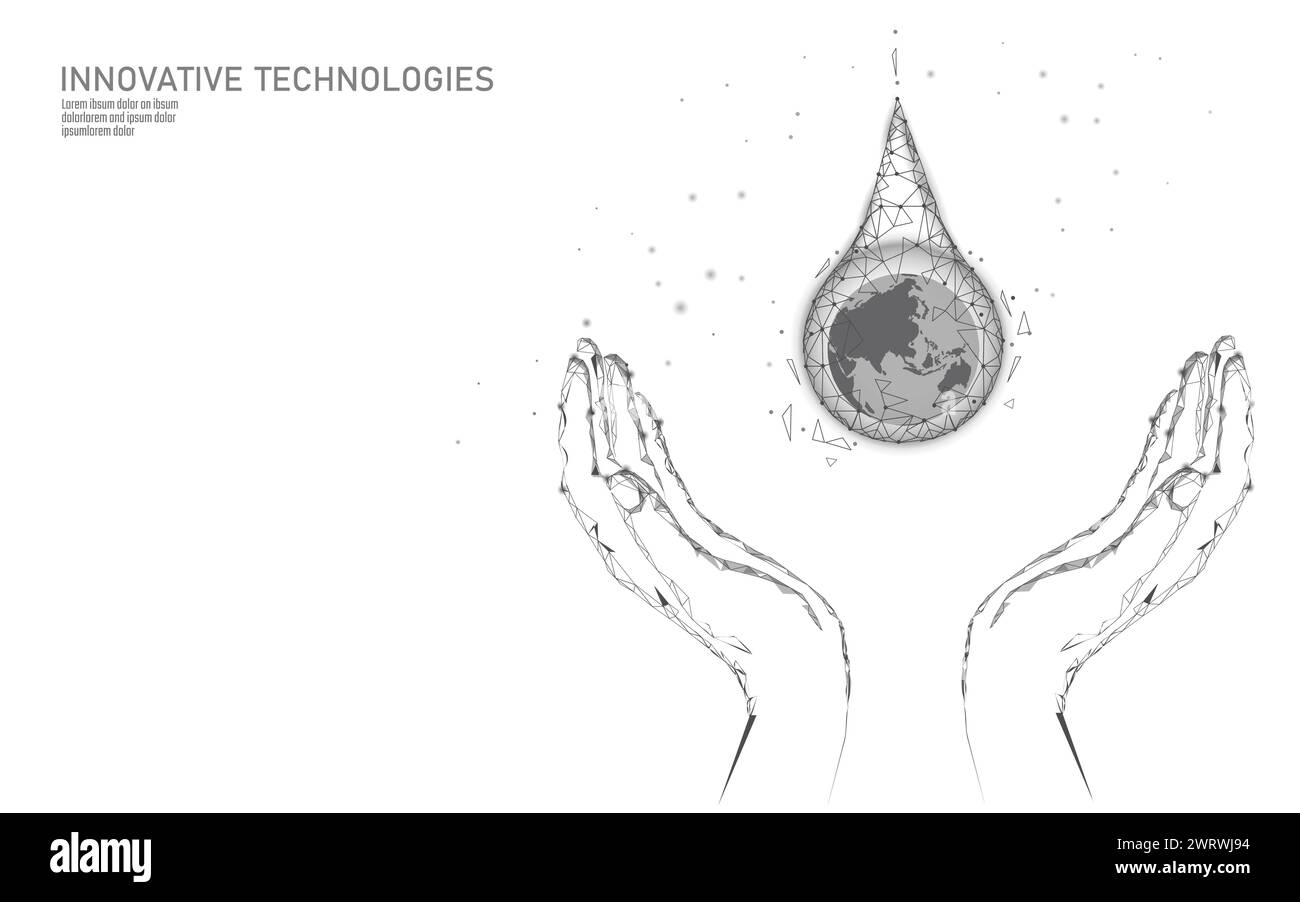 Économiser de l'eau faible main concept poly. Planète écologie triangle polygonale Océan mer bannière de sécurité. Goutte d'eau nature environnement global fixe fuite monde soins Illustration de Vecteur