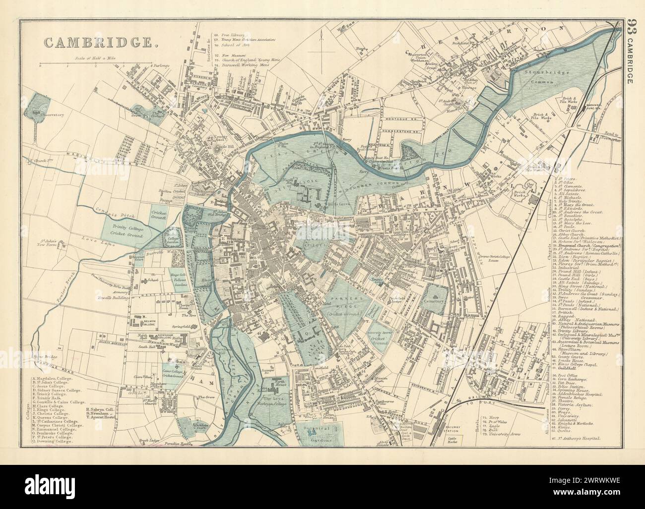 CAMBRIDGE antique plan de ville par GW BACON University Colleges 1898 carte ancienne Banque D'Images