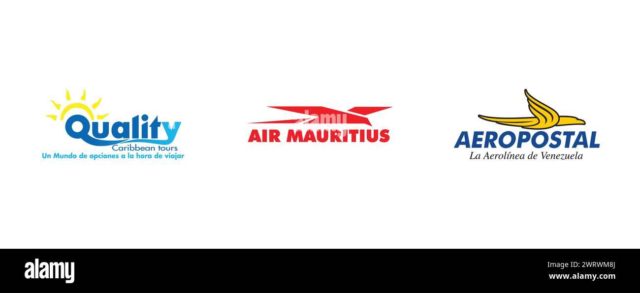 Quality Caribbean Tours, Aeropostal, Air Mauritius . Collection de logo de marque vectorielle. Illustration de Vecteur