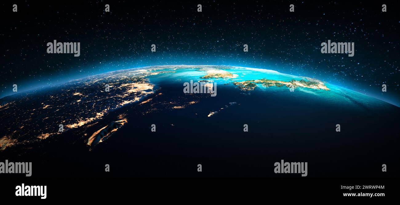 Lumières de la ville de Taïwan. Éléments de cette image fournis par la NASA. 3d rendu Banque D'Images