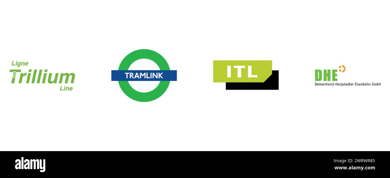 LIGNE TRILLIUM LINE, ITL EISENBAHNGESELLSCHAFT, TRAMLINK, DELMENHORST HARPSTEDTER EISENBAHN. Collection de logos vectoriels éditoriaux. Illustration de Vecteur