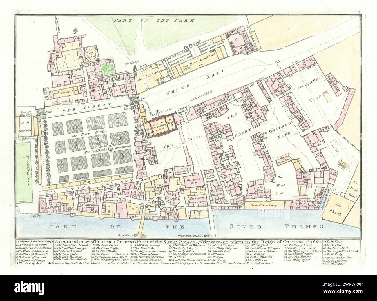 Plan de Fisher du Palais Royal de Whitehall en 1680. J.T. SMITH 1807 carte Banque D'Images Plan de Fisher du Palais Royal de Whitehall en 1680. J.T. SMITH 1807 carte Banque D'Images