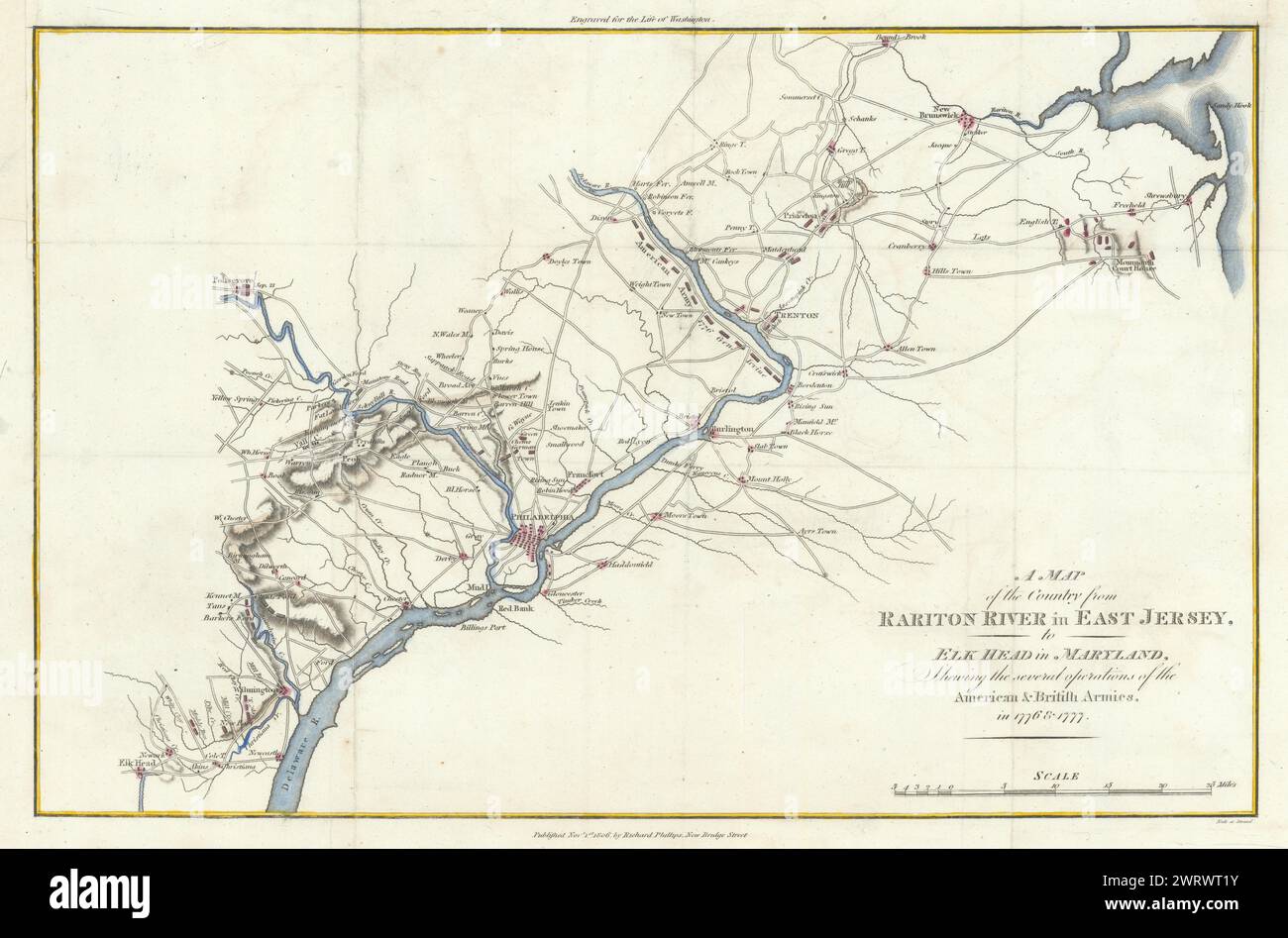 Le pays depuis la rivière Rariton… Armées américaines et britanniques en 1776 1805 carte ancienne Banque D'Images