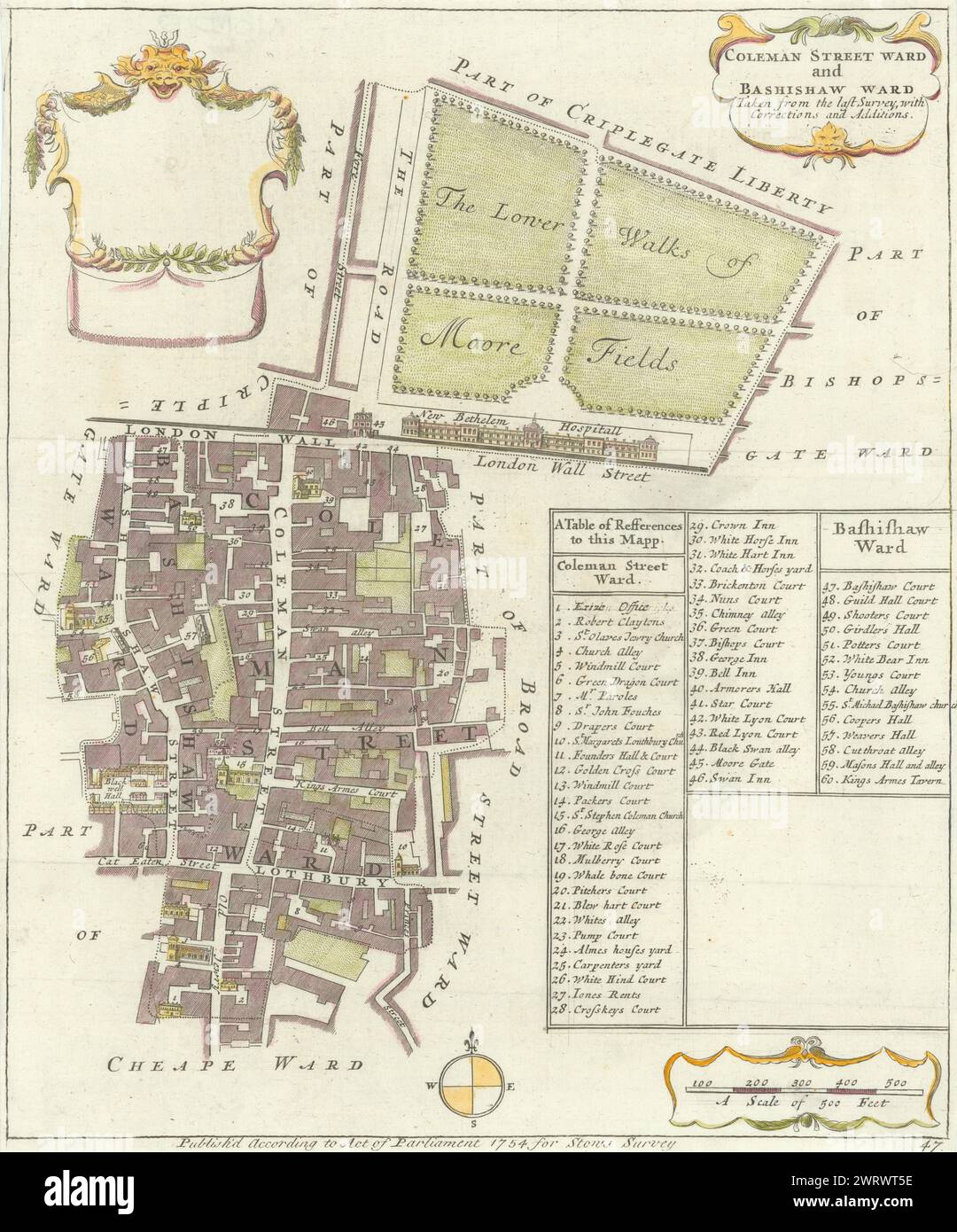 Coleman Street et Bashishaw Wards. Lothbury. Ville de Londres. Carte STOW/STRYPE 1755 Banque D'Images