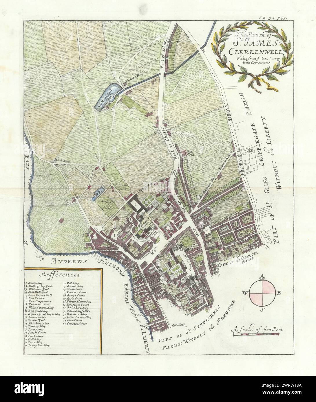 La paroisse de St James, Clerkenwell. St John Street. Vert. STOW/STRYPE map 1720 Banque D'Images