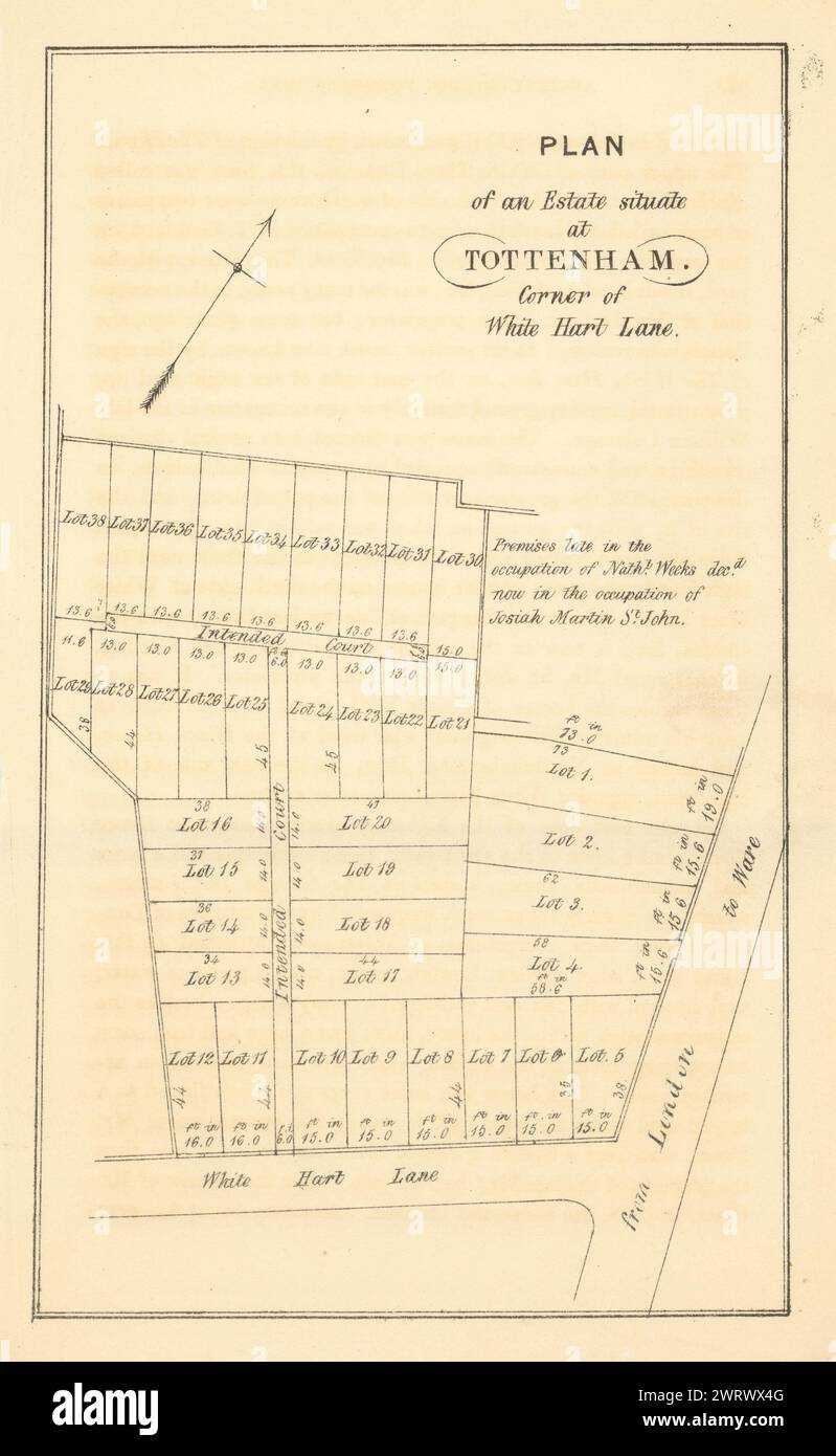 Un domaine situé à Tottenham. Coin de White Hart Lane & High Road 1840 carte Banque D'Images