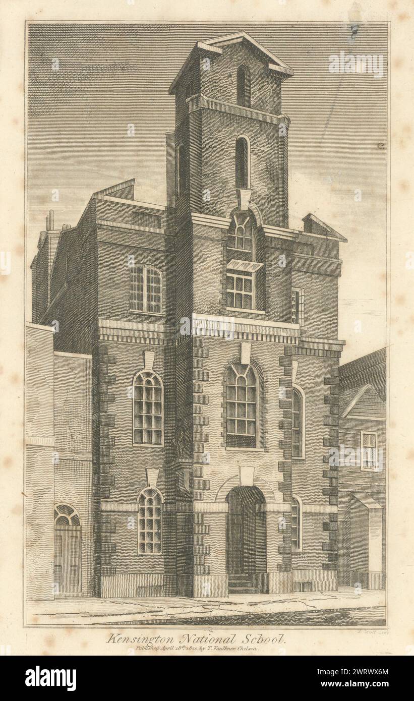 École nationale de Kensington, Kensington High Street. Détruit 1880. 1820 impression Banque D'Images