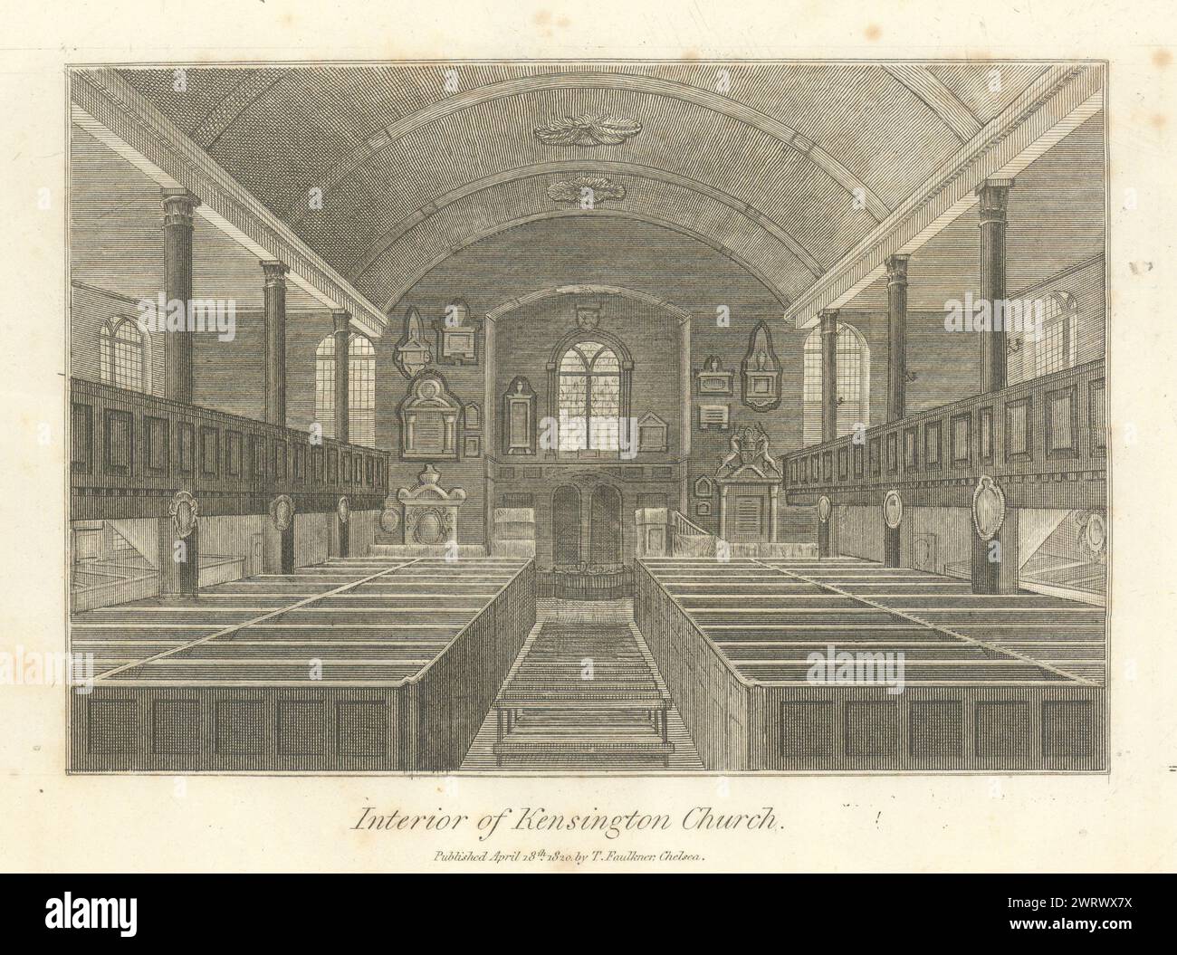 Église St Mary Abbots intérieur, Kensington. Reconstruit en 1872. Impression Faulkner 1820 Banque D'Images