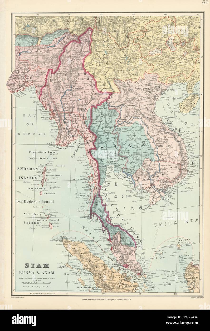 Indo-Chine. Indochine. Siam Annam Birmanie Thaïlande Cambodge. Carte de STANFORD 1896 Banque D'Images