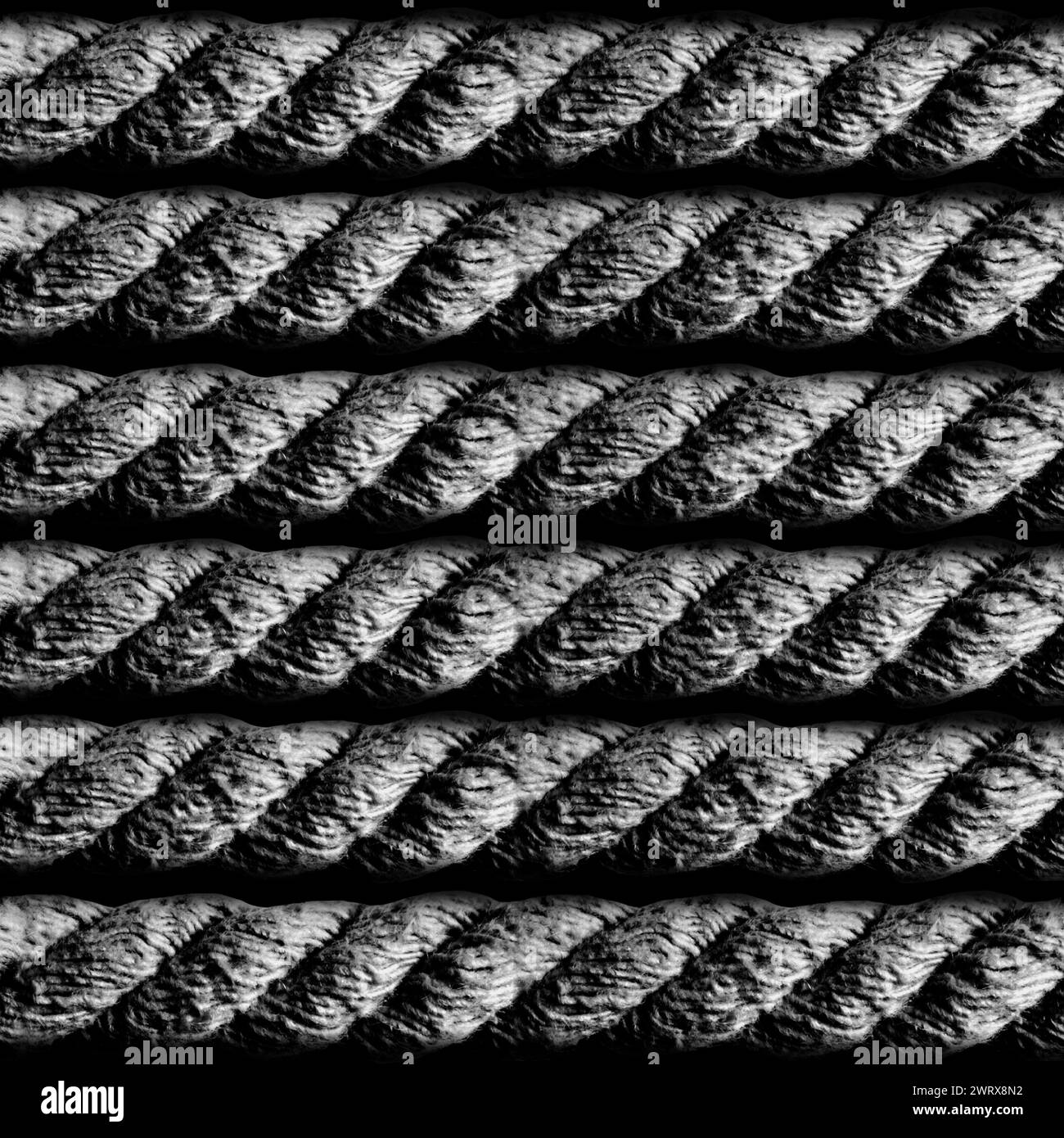 Photo de texture sans couture de plusieurs cordes en niveaux de gris foncés. Banque D'Images