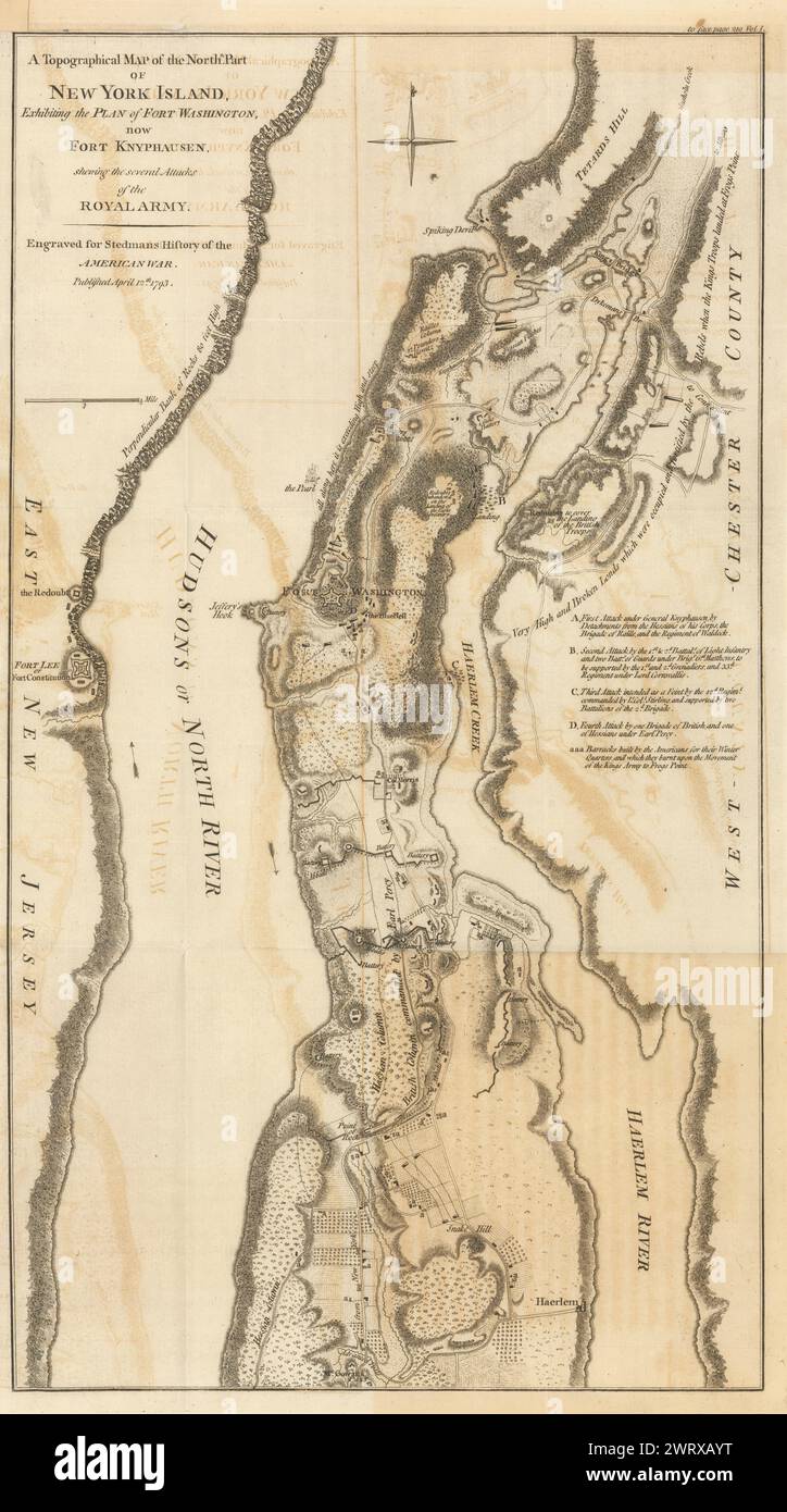 Une carte topographique du nord. Une partie de l’île de New York… FADEN/STEDMAN 1794 Banque D'Images