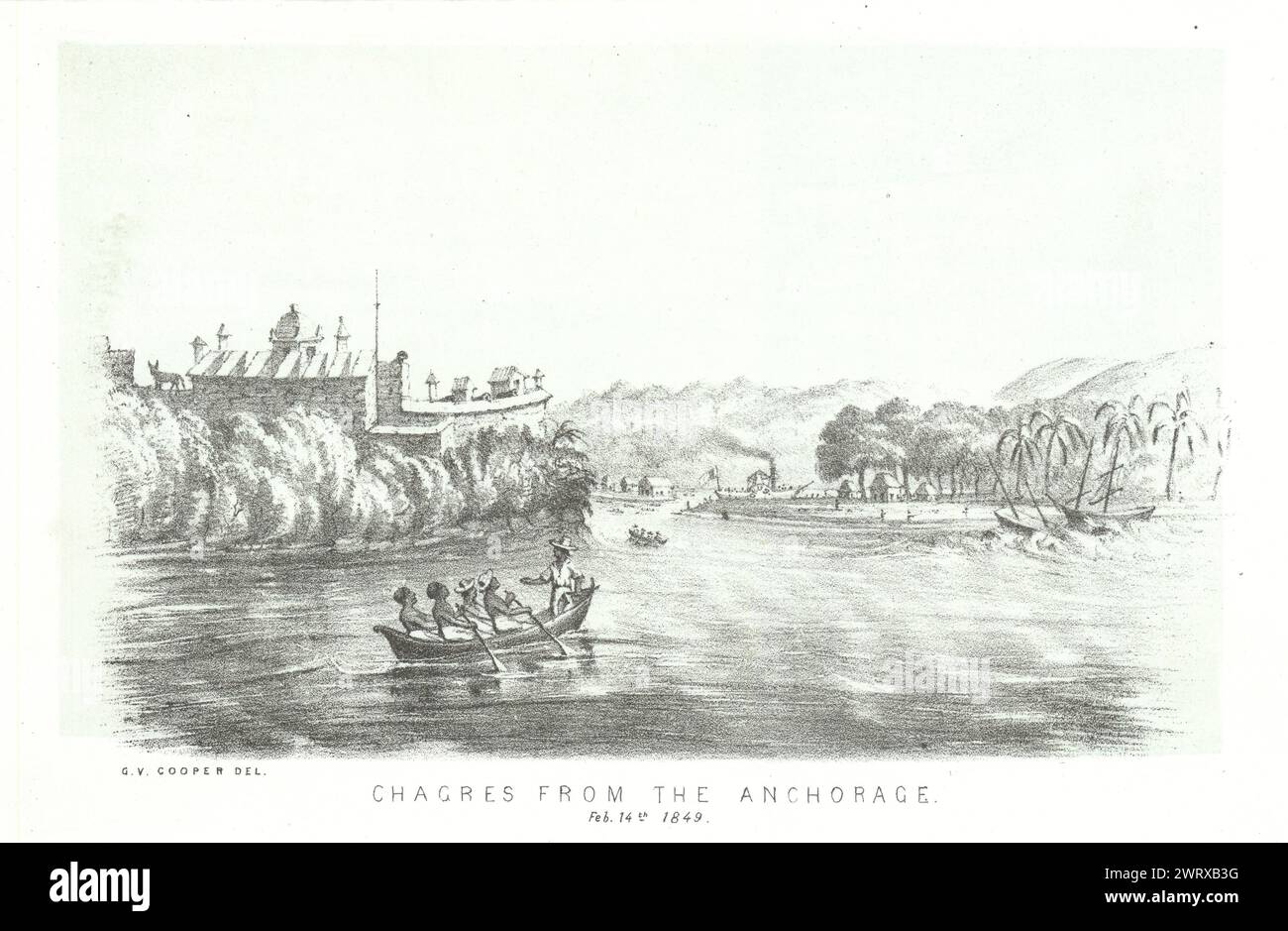 "Chagres from the Anchorage". Fort San Lorenzo, Panama, litho par G. Cooper 1853 Banque D'Images