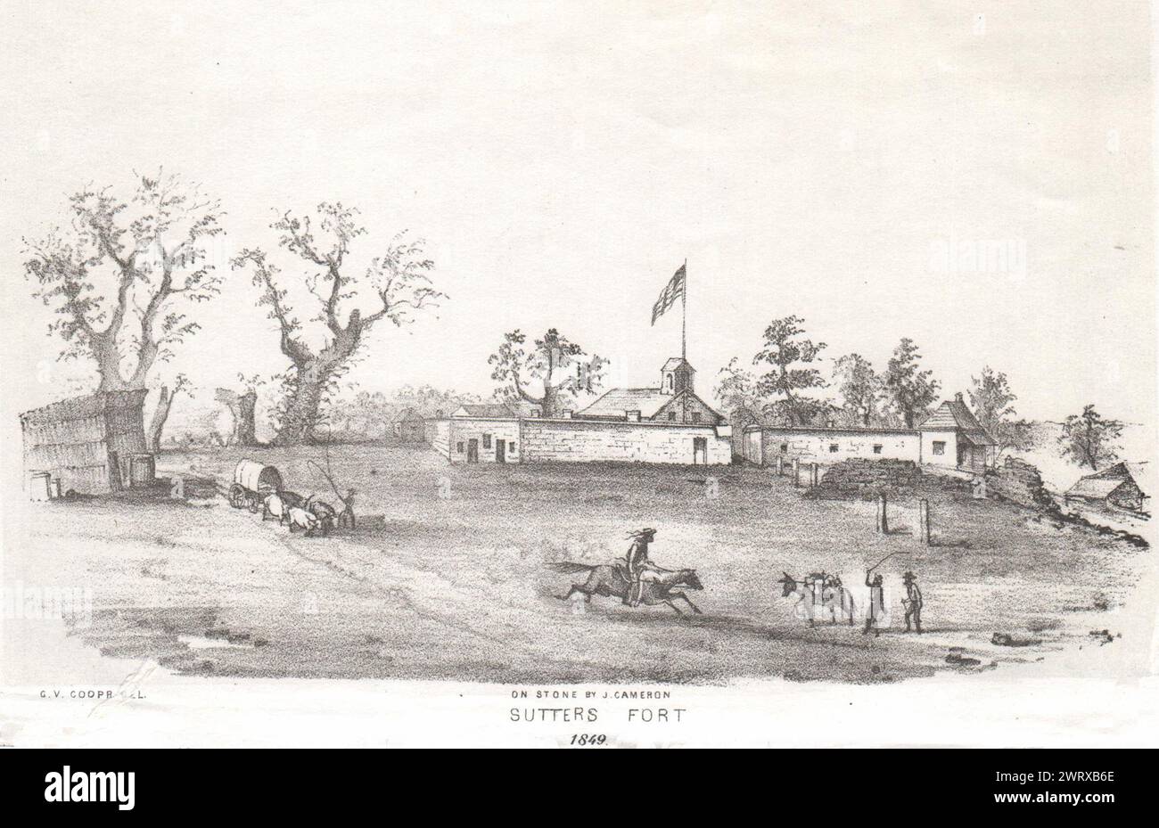 'Sutter's Fort 1849', ruée vers l'or en Californie, lithographie de George Cooper 1853 Banque D'Images