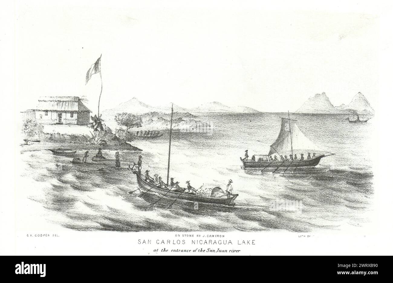 'San Carlos, lac Nicaragua à l'entrée de la rivière San Juan'. Cooper 1853 Banque D'Images