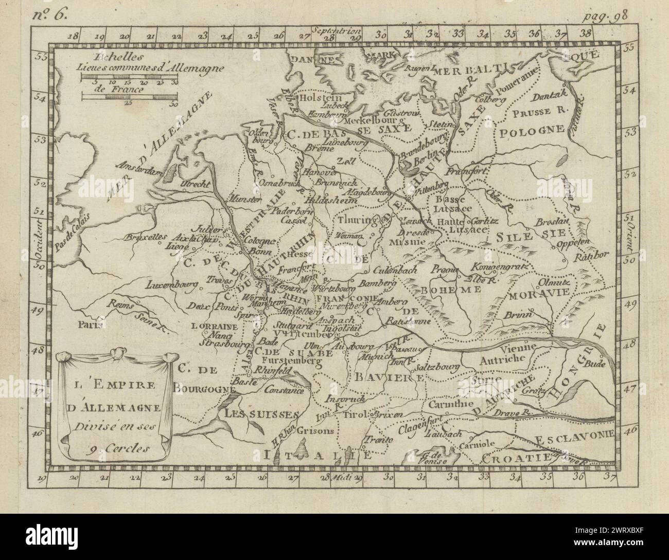 L'Empire D'Allemagne divisé en ses 9 cercles. Allemagne. BUFFIER c1818 ancienne carte Banque D'Images