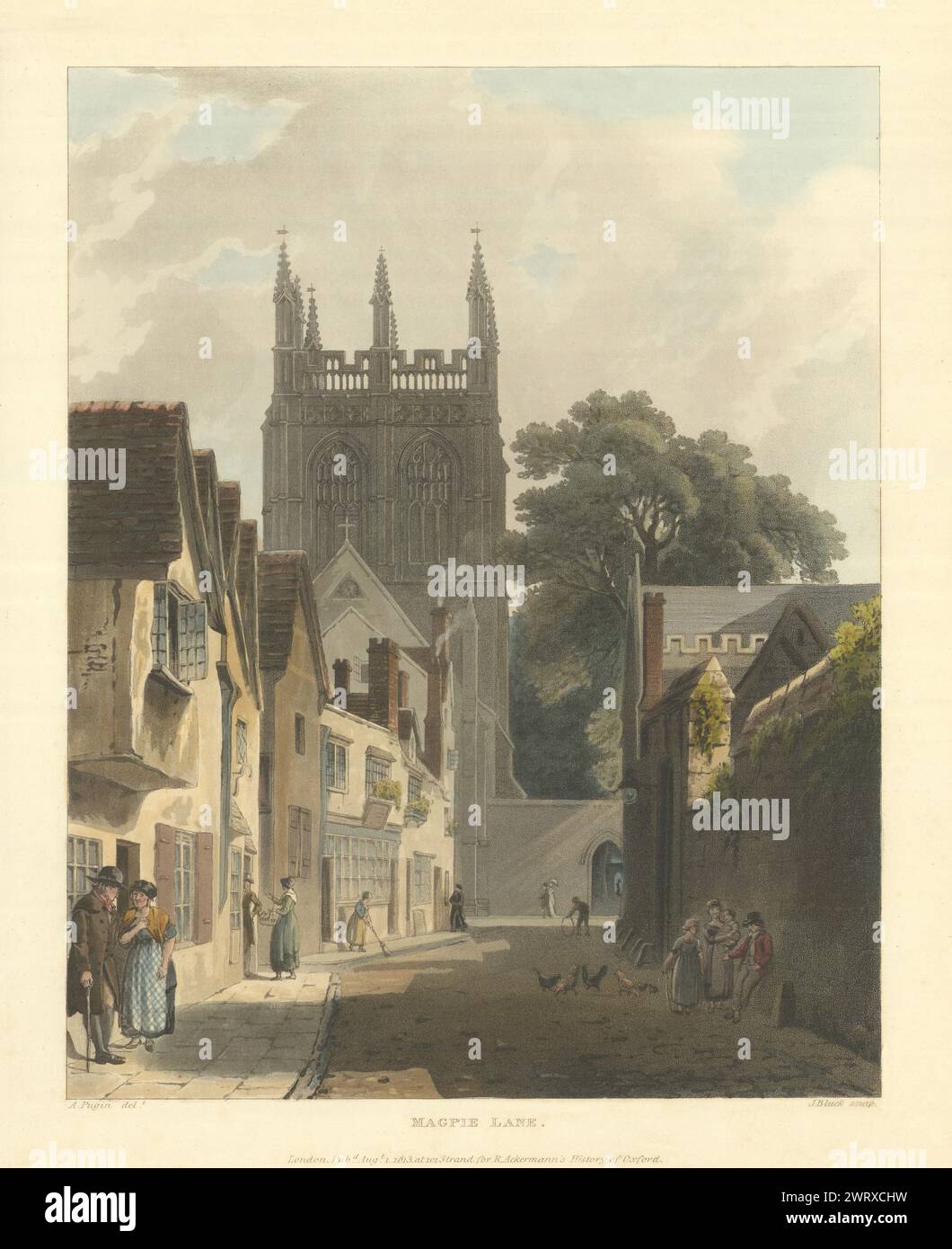 Magpie Lane. Ackermann's Oxford University 1814 ancienne photo d'impression antique Banque D'Images