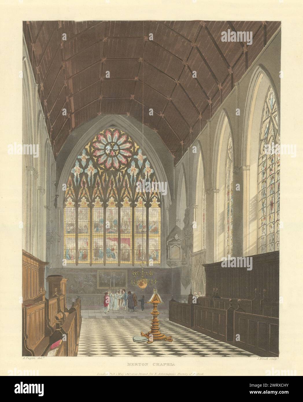 Merton Chapel. Ackermann's Oxford University 1814 ancienne photo d'impression antique Banque D'Images
