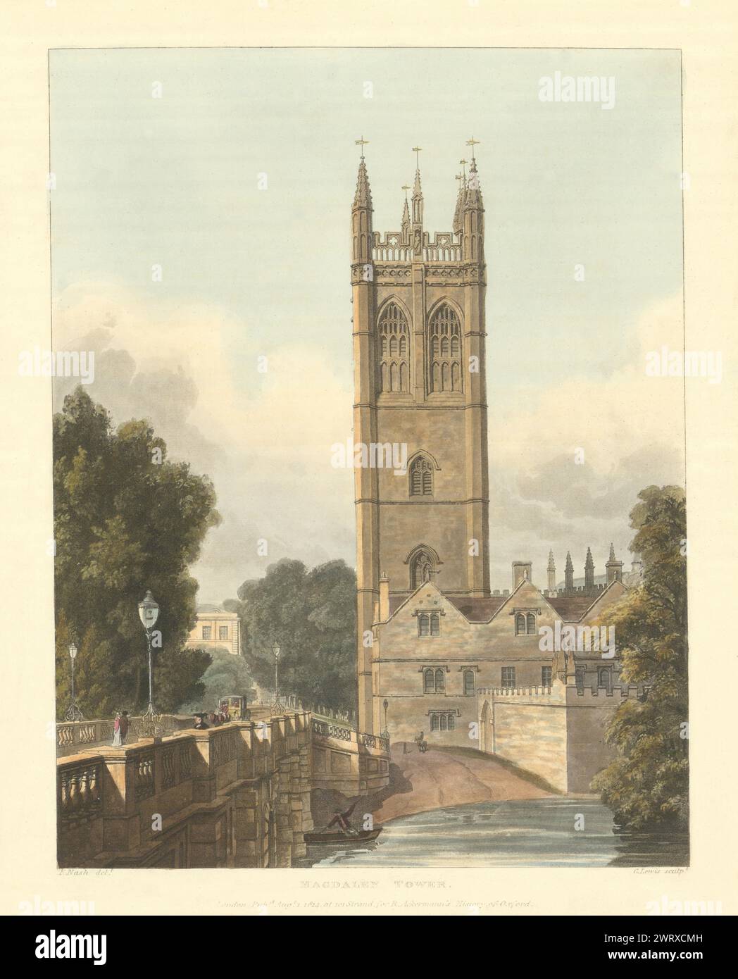 Tour de la Madeleine. Ackermann's Oxford University 1814 ancienne photo d'impression antique Banque D'Images