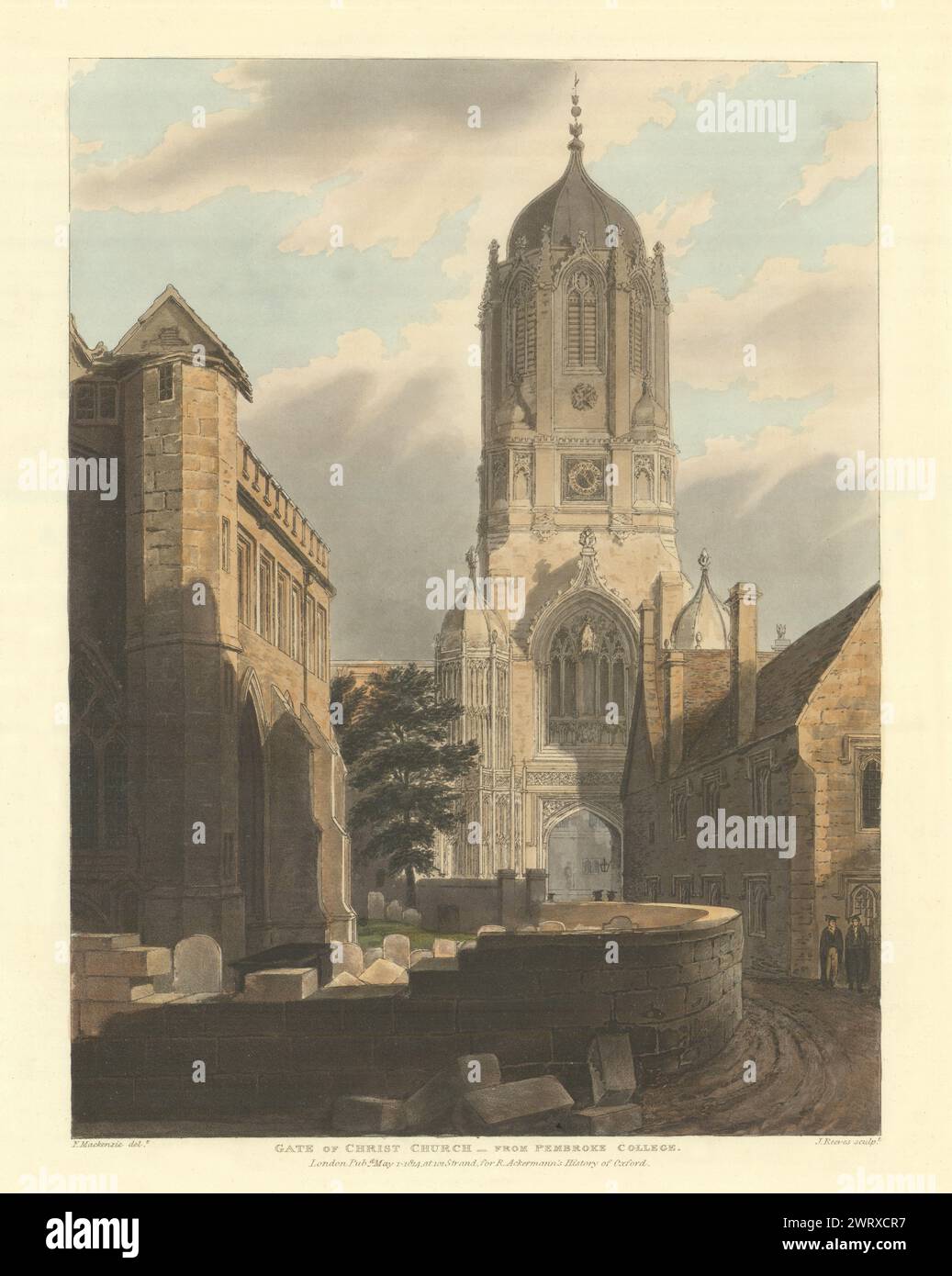 Gate of Christ Church, du Pembroke College. Ackermann's Oxford University 1814 Banque D'Images