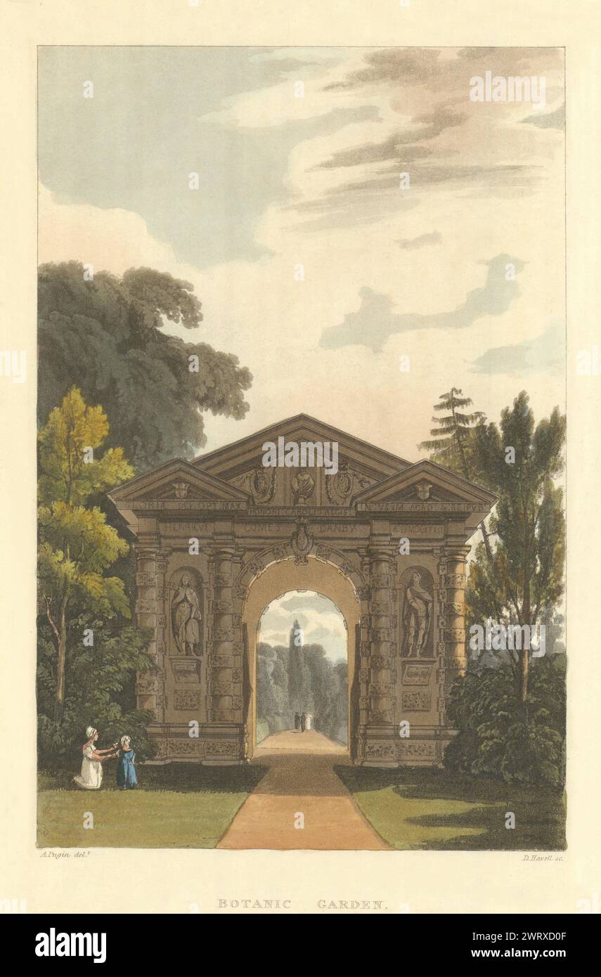 Jardin botanique. Ackermann's Oxford University 1814 ancienne photo d'impression antique Banque D'Images