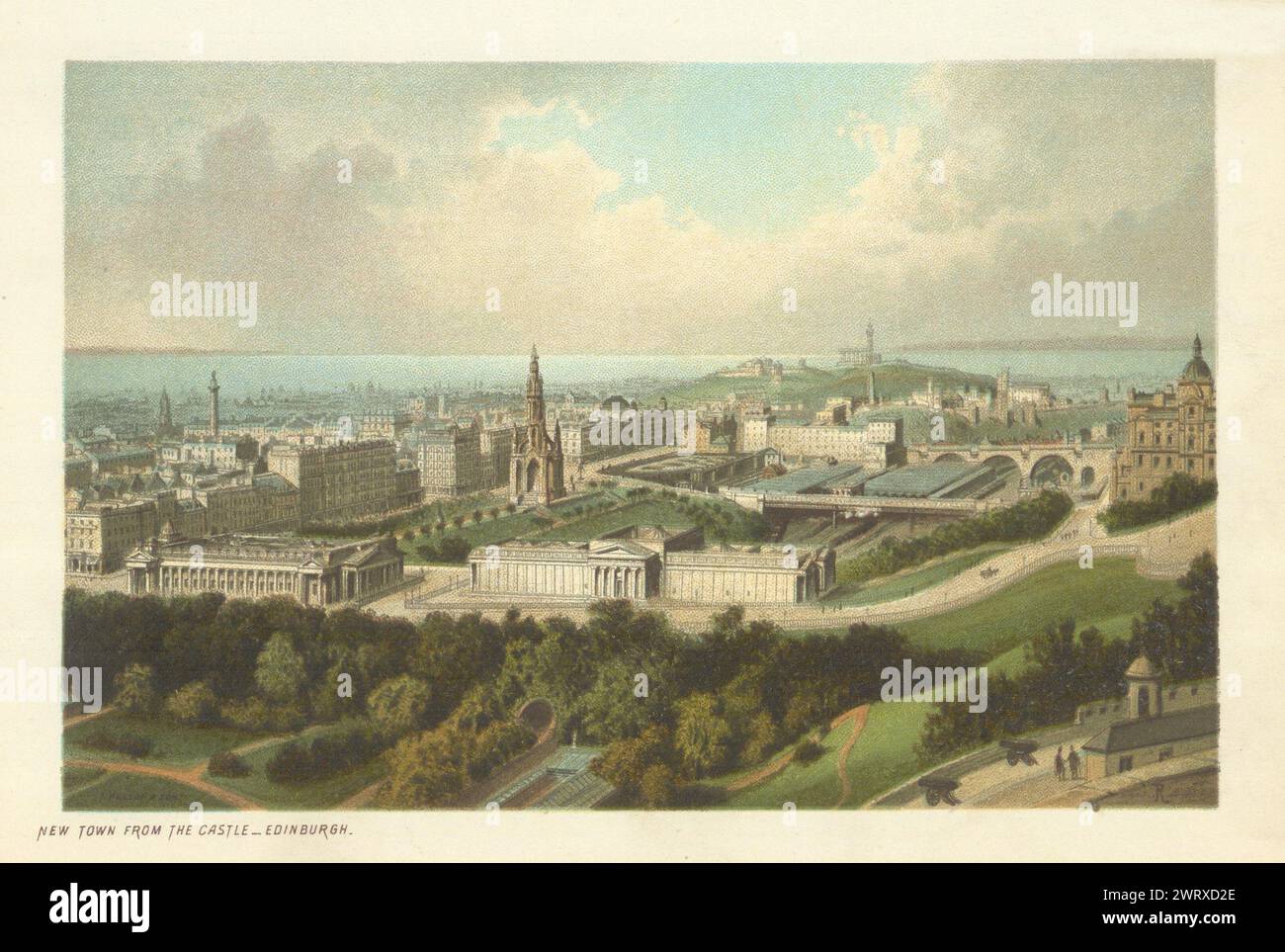 Nouvelle ville du château , Édimbourg. Ecosse antique chromolithographe 1891 Banque D'Images