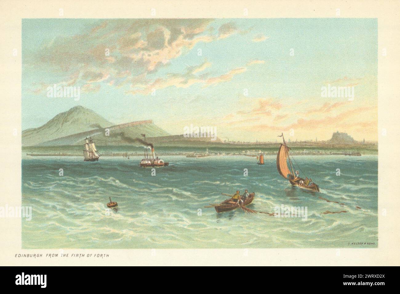 Édimbourg depuis le Firth of Forth. Ecosse antique chromolithographe 1891 Banque D'Images
