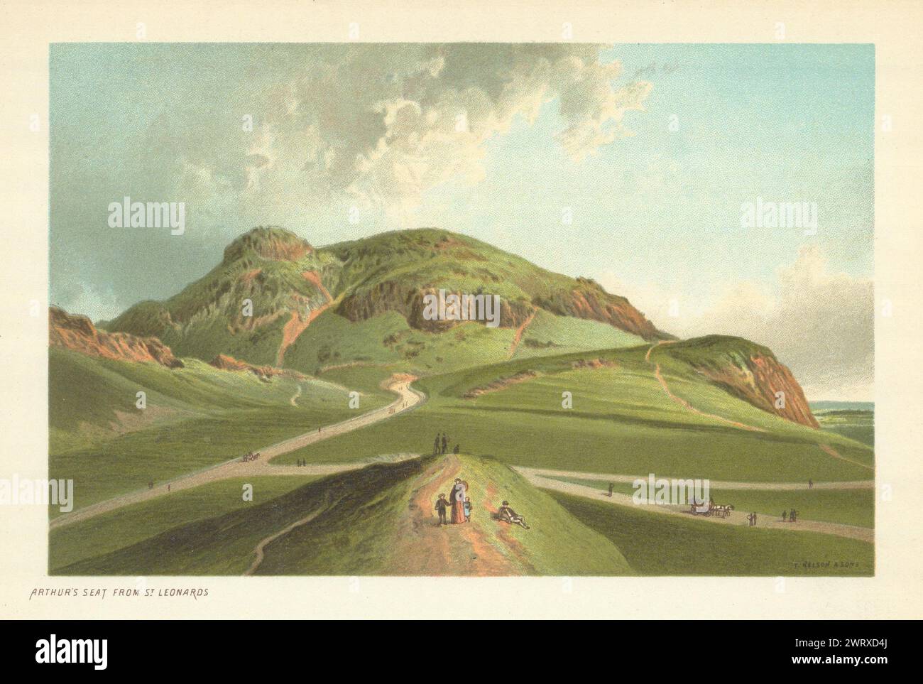 Arthur's Seat de St Leonard's.. Écosse antique chromolithographe 1891 imprimé Banque D'Images