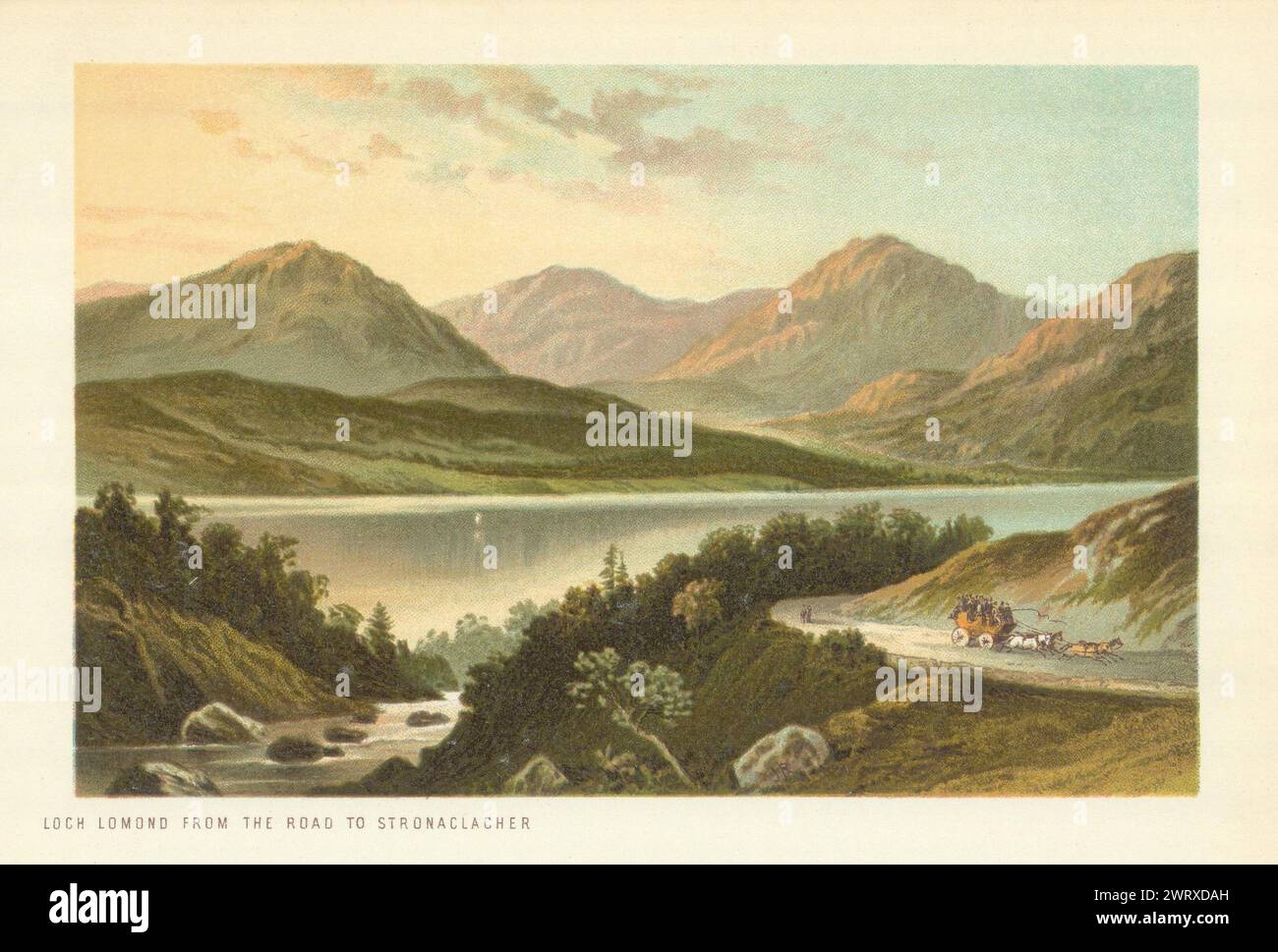 Loch Lomond depuis la route de Stronachlacher. Ecosse antique chromolithographe 1891 Banque D'Images
