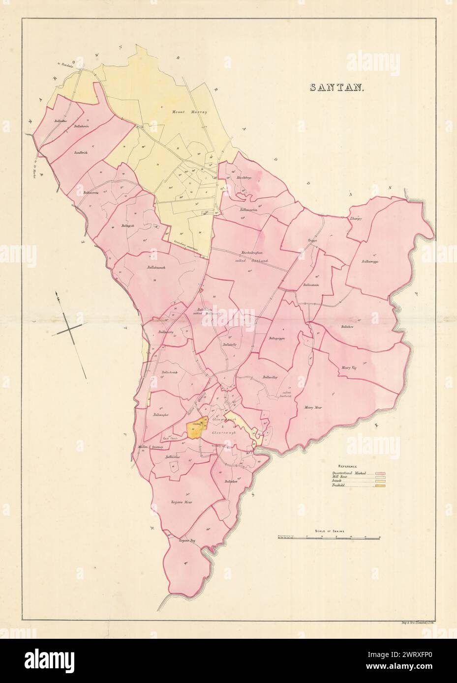 Santan [Santon] paroisse, Middle Sheading, Île de Man par James Woods 1829 carte Banque D'Images