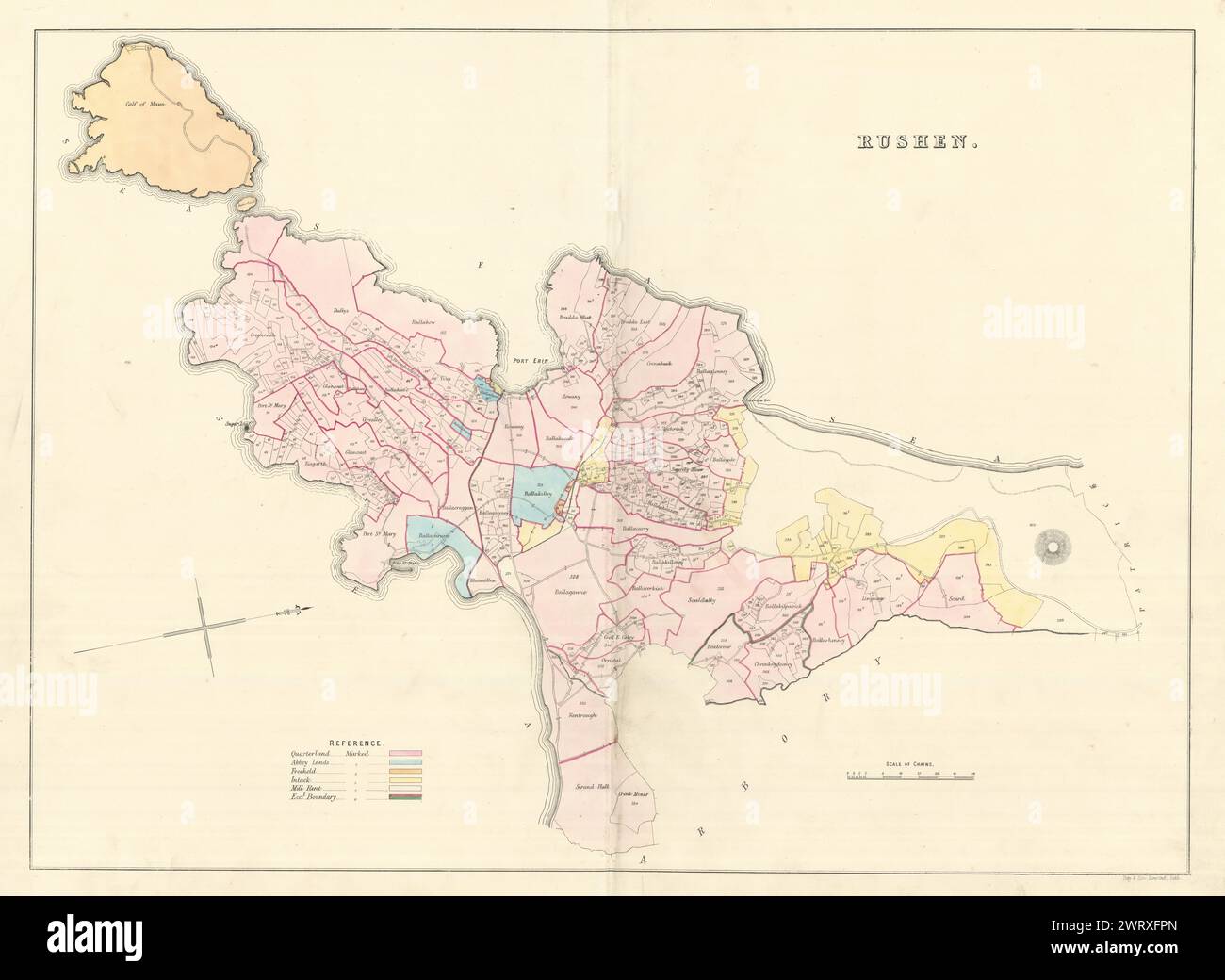 Paroisse de Rushen, Port préparé Carte de Mary & Port Erin, Île de Man par James Woods 1829 Banque D'Images