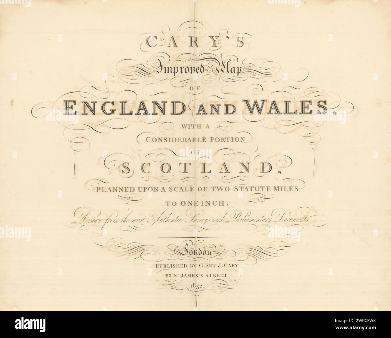 'Carte améliorée de Cary de l'Angleterre et du pays de Galles…' Plan de titre. Imprimé G & J Cary 1832 Banque D'Images