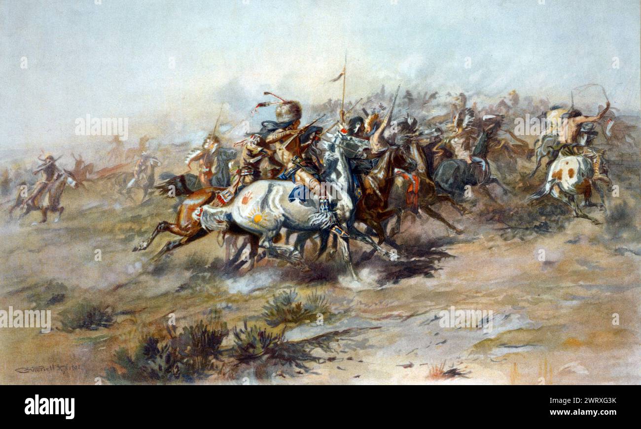 The Custer Fight (1903). Décrit la bataille de Little Bighorn du point de vue des combattants amérindiens. Charles Marion Russell Banque D'Images