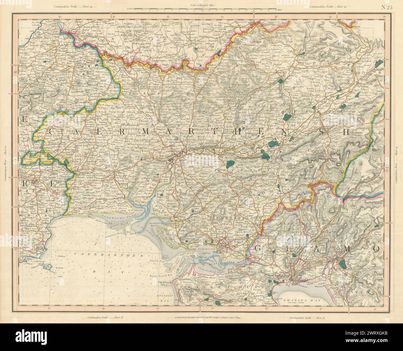 CARMARTHENSHIRE & GOWER PENINSULA. West Glamourganshire. CARY 1832 ancienne carte Banque D'Images