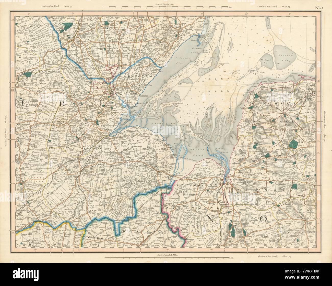 LE WASH & NORTHERN FENS. Lincolnshire Holland King's Lynn Norfolk CARY 1832 carte Banque D'Images